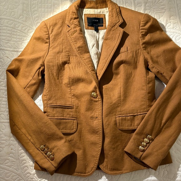 J Crew 100% Wool Blazer Schoolboy Warm Camel Tan design buttons Women’s Size 2 - Picture 3 of 12